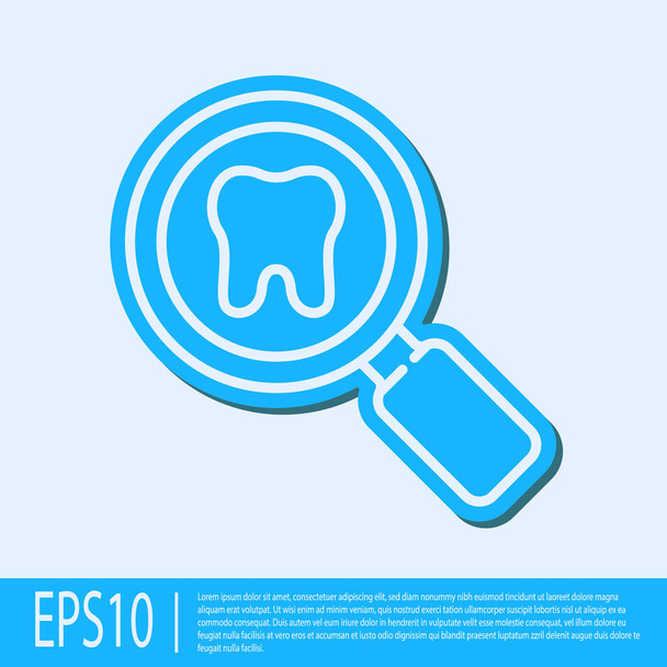 Kék vonal Fogászati keresés ikon elszigetelt szürke háttér. A fogászati klinika vagy a fogorvosi központ fogszimbóluma. Vektor. - Vektor, kép