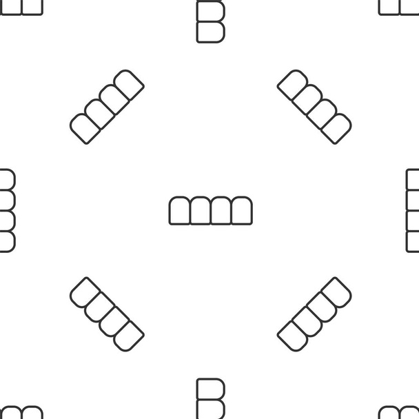 Graue Linie Zahnersatz Modell Symbol isoliert nahtlose Muster auf weißem Hintergrund. Zähne des Oberkiefers. Zahnkonzept. Vektor. - Vektor, Bild