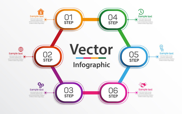 Vector business infographic template with 6 steps, options, parts or processes - Vektor, obrázek