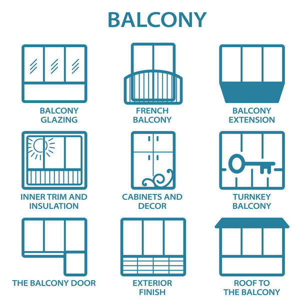 Установка различных типов балконов в векторах - Вектор,изображение