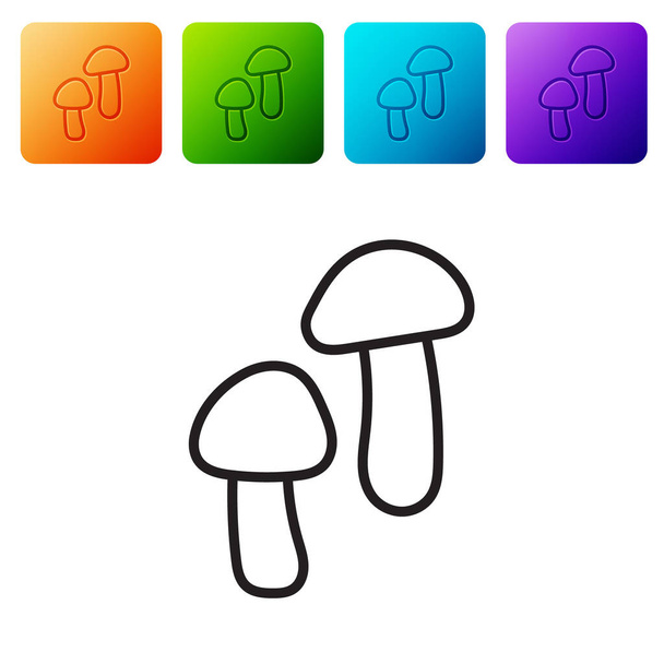 Linea nera icona del fungo isolato su sfondo bianco. Imposta le icone nei pulsanti quadrati a colori. Vettore. - Vettoriali, immagini