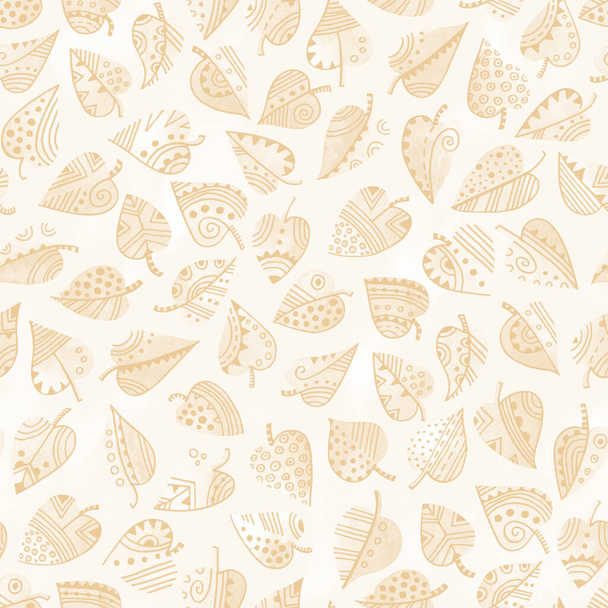 Beige decorative leaves texture. Watercolor and ink leaf seamless pattern. Great for packaging, product design, fabric. - Foto, Bild