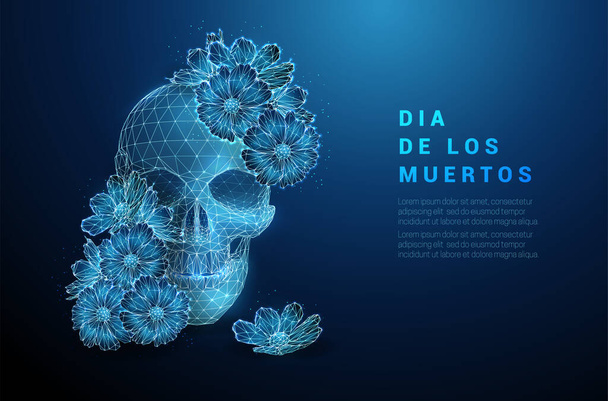 Scull with flowers. Dia de los muertos concept. - Vector, Image