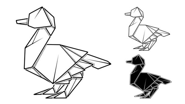 Image vectorielle monochrome de l'origami de papier de canard (dessin de contour par ligne). - Vecteur, image