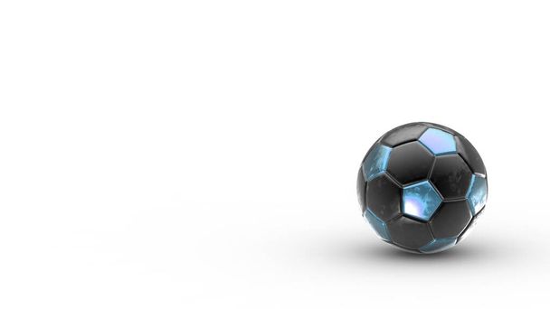 Beyaz arka planda izole edilmiş mavi ve siyah futbol topu. Football 3d yanıltmaca. - Fotoğraf, Görsel