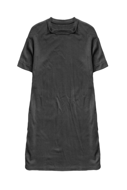 Black basic t-shirt dress isolated over white - 写真・画像