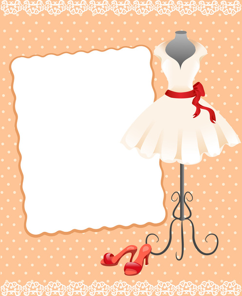 card with a mannequin, dress and shoes - Vector, afbeelding