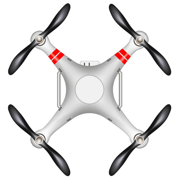 Drohne, Quadrocopter von oben. Vereinzelt auf weißem Hintergrund. Elektrische Drohne. Copter. Hubschrauber. - Foto, Bild