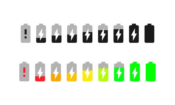 Vektorové ikony nabití baterie nastaveny. Symbol nabití baterie izolovaný vektor EPS10 - Vektor, obrázek