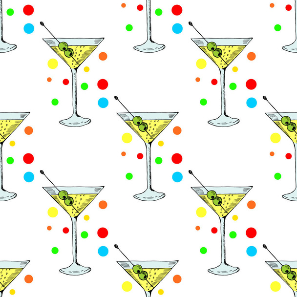 Martini with olive in glass in color, seamless 1 - Vector, Imagen