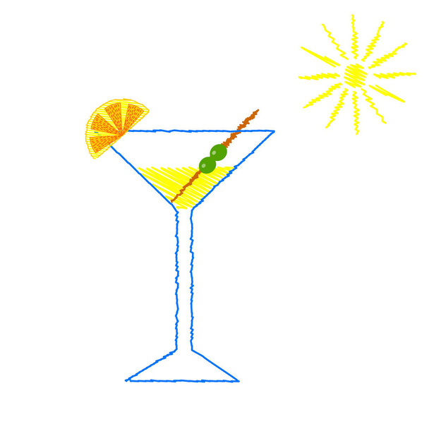 Summer cocktail decorated the lemon slice, in sketch style - Вектор, зображення