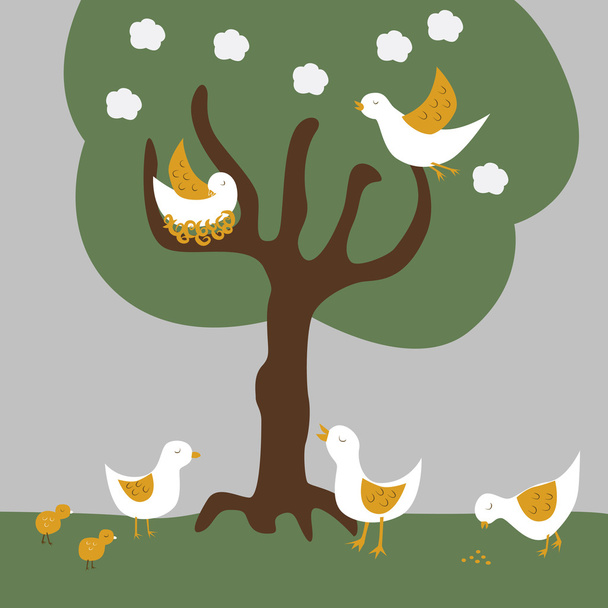 Птахи під деревом
 - Вектор, зображення