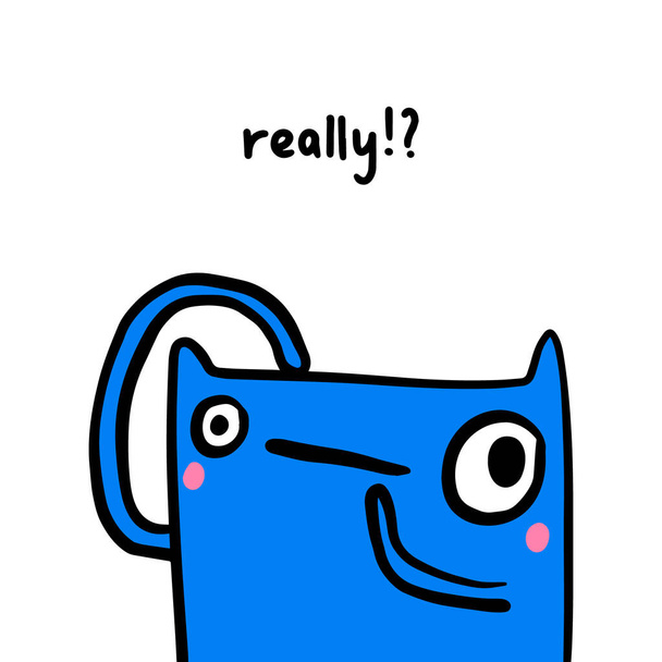 Echt met de hand getekend vector illustratie in cartoon doodle stijl blauwe kat vraag - Vector, afbeelding