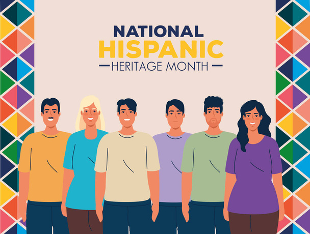 Nationales hispanisches Erbe Monat mit Gruppe von Menschen multiethnisch - Vektor, Bild