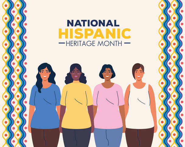 mois national du patrimoine hispanique et groupe multiethnique de femmes ensemble - Vecteur, image