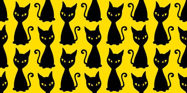 cat seamless pattern Halloween kitten vector calico cartoon scarf isolated repeat wallpaper tile background character doodle illustration yellow design - Vector, imagen