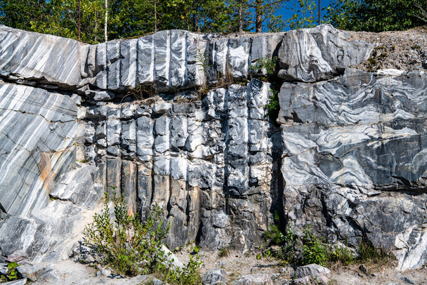 обработанные мраморные блоки в сосновом лесу в природном памятнике - Фото, изображение