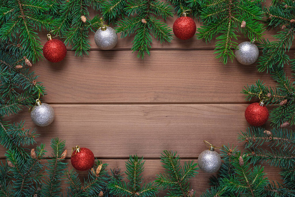 Christmas decoration on wood background. Copy space. Winter holidays, New Year.	 - Photo, Image