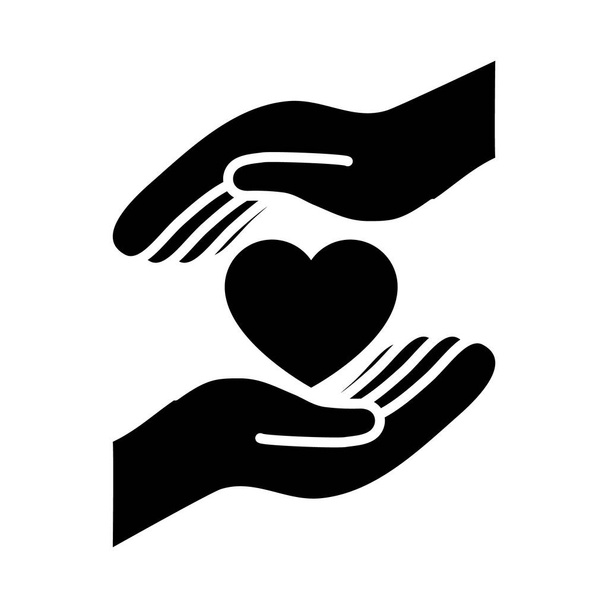 kéz szív ikon, sziluett stílus - Vektor, kép