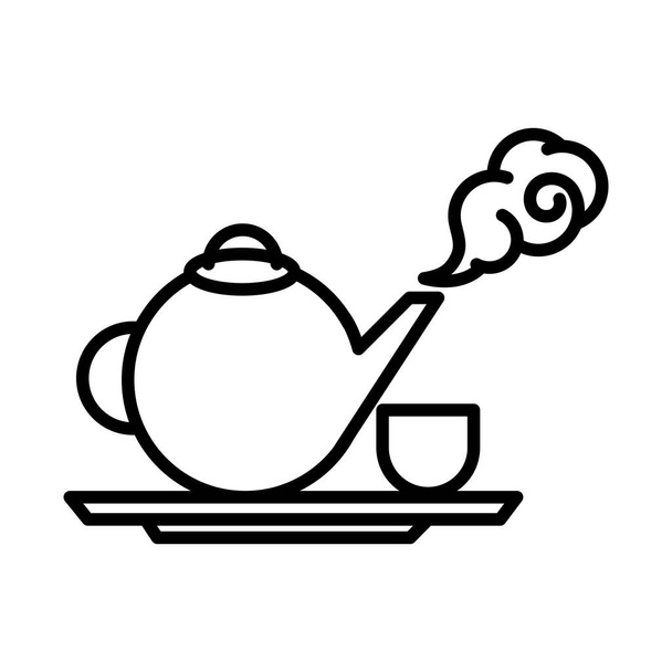 théière et tasse dessin animé icône de style linéaire - Vecteur, image