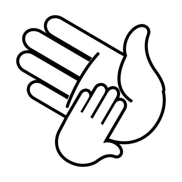 grote hand en kleine hand aanraken, lijn stijl - Vector, afbeelding