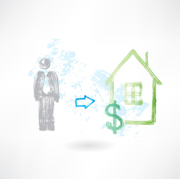 Man buying a house grunge icon - Vector, Image