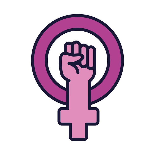 символ феминизма, женская гендерная символика с сжатым кулаком, строкой и стилем заливки - Вектор,изображение