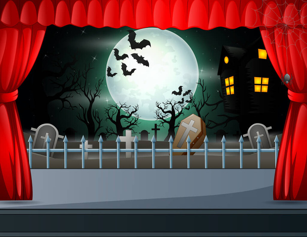 Halloween noční pozadí koncept na jevišti ilustrace - Vektor, obrázek