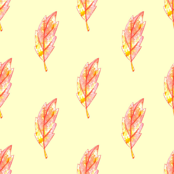 Watercolor autumn leaves seamless pattern. Colorful fall background and texture for seasonal design, packaging, home textiles, fabric, thanksgiving theme and happy fall. - Foto, Imagen