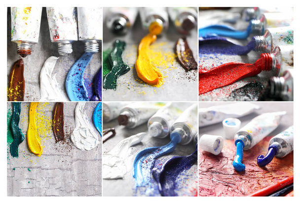 Collage of tubes with oil paints  - Photo, Image