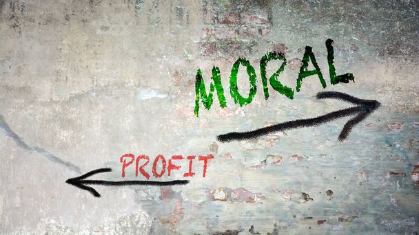 Ulice podepsat směr morálky versus zisk - Fotografie, Obrázek