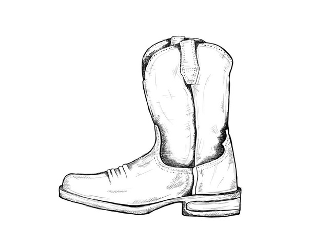 καουμπόικες μπότες για εικονίδιο της άγριας δύσης ζωγραφισμένες στο χέρι εικονογράφηση απομονωμένες με λευκό διάνυσμα φόντου - Διάνυσμα, εικόνα