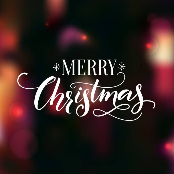 Merry christmas, new year greeting cards and banners. Brush calligraphy on dark background with snowflakes  - Vetor, Imagem