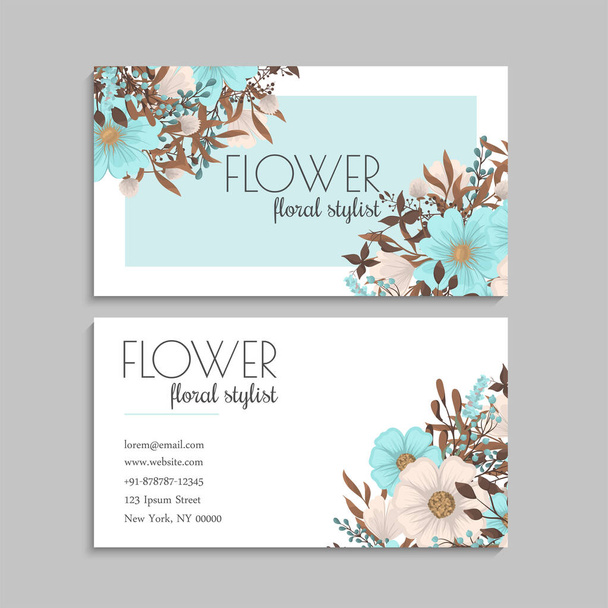 Flower business cards mint green vector illustration - Vector, Image