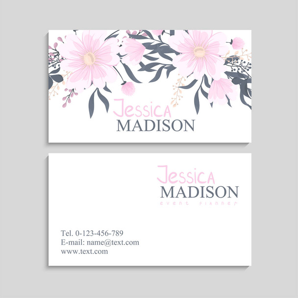 Flower business cards pink flowers vector illustration - Vector, afbeelding