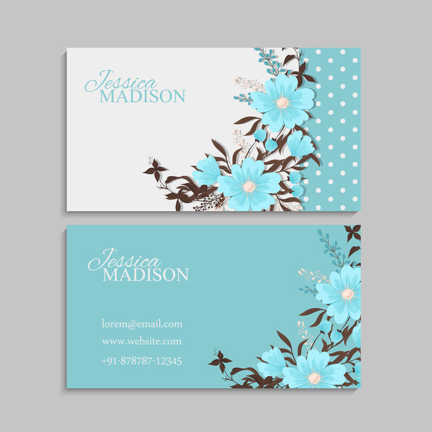 Flower business cards light blue vector illustration - Vector, Image