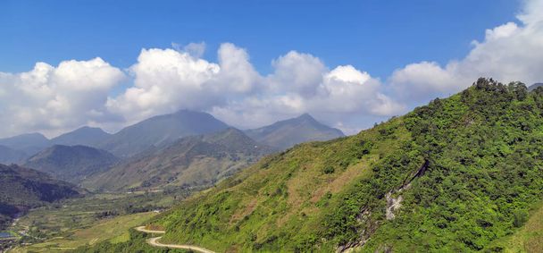 Mountain range panoramic landscape summer time hill countryside of Tonkinese Alps Sapa, Vietnam - Photo, Image
