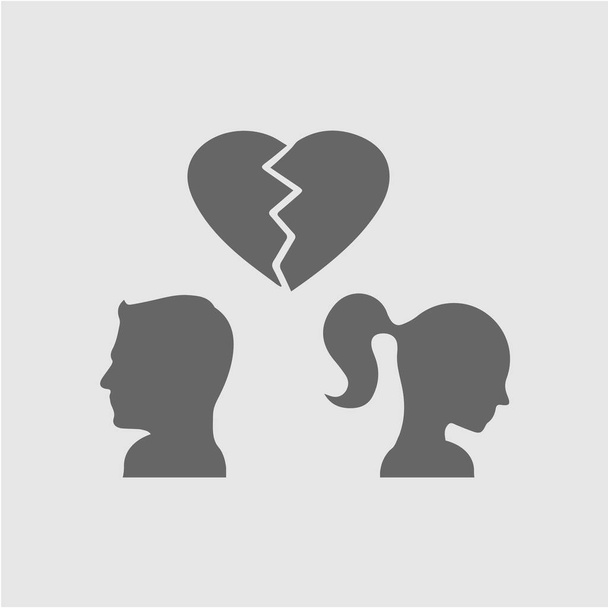 Couple broken heart vector icon. Man and woman break up symbol. Silhouette symbol. - Vector, Image