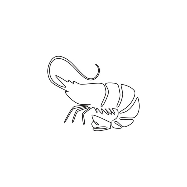 Single continuous line drawing of big shrimp for healthy seafood logo identity. Prawn mascot concept for Chinese restaurant icon. One line draw graphic design vector illustration - Vector, Image