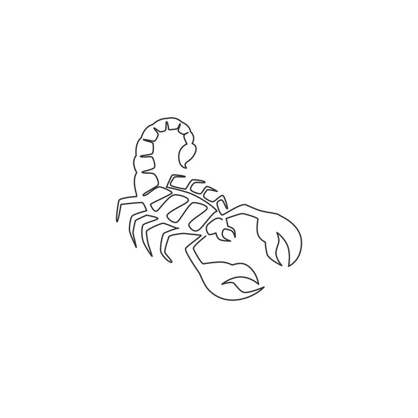 One continuous line drawing of danger scorpion for company logo identity. Dangerous insect mascot concept for poisonous liquid icon. Single line draw design vector graphic illustration - Vector, Image