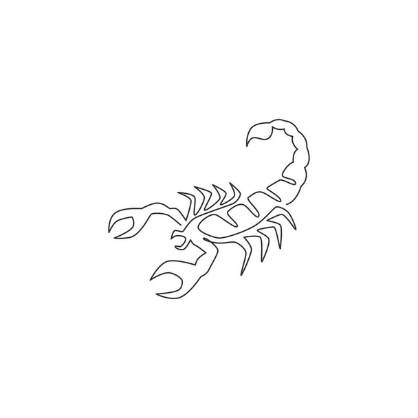 Одна линия рисунка ядовитого скорпиона для идентификации логотипа. Опасная концепция талисмана насекомых для иконы клуба любителей домашних животных. Непрерывная графическая векторная иллюстрация - Вектор,изображение