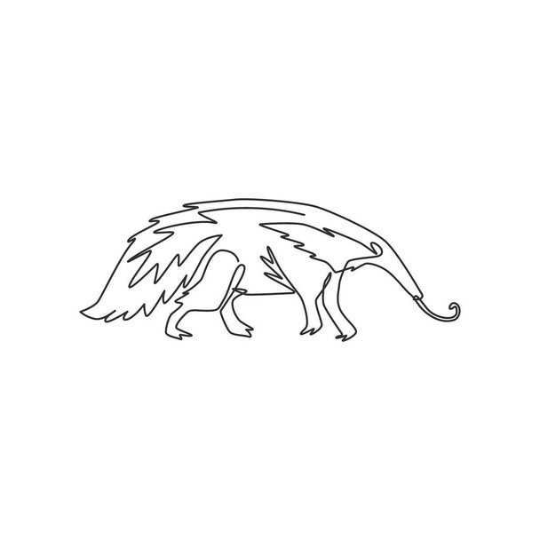 Een enkele lijn tekening van grote miereneter voor logo identiteit. Worm tong dier mascotte concept voor nationaal park icoon. Moderne continue lijn tekening ontwerp vector grafische illustratie - Vector, afbeelding
