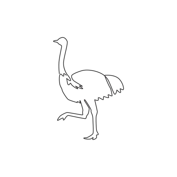 Jedna jednořádková kresba obrovského pštrosa běžícího za logem identity. Koncept maskota ptáka bez letu pro ikonu safari parku. Moderní kresba spojité čáry grafické vektorové ilustrace - Vektor, obrázek