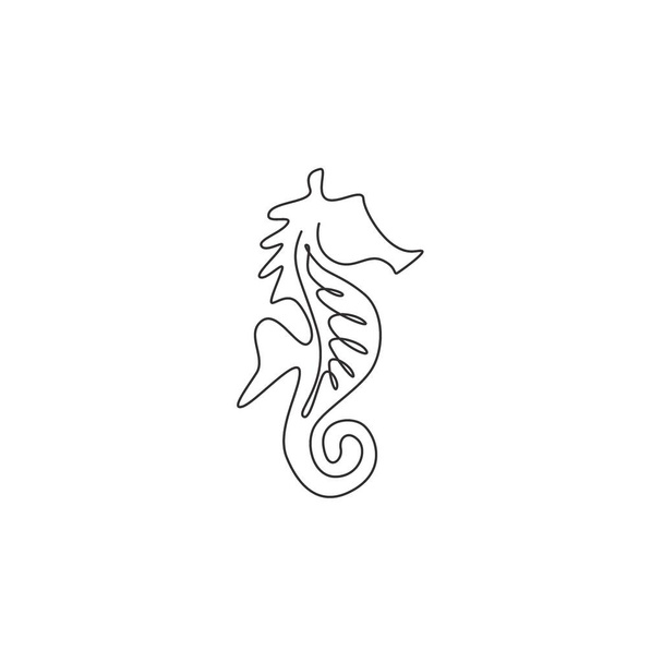 Yksi viiva piirustus söpö merihevonen vesieliöiden logo identiteetti. Merihirviö eläinten maskotti käsite eläintarhan kuvaketta. Moderni jatkuva linja piirtää suunnittelu vektori kuva - Vektori, kuva