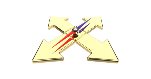 Pfeil des goldenen Kompasses zeigt Richtungsanimation an. Kompass. 4K-Auflösung. 3D-Illustration. - Filmmaterial, Video