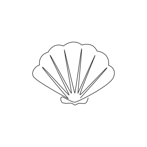 Una sola línea de dibujo de vieira de belleza para la identidad del logotipo del restaurante chino. Concepto de mascota de concha marina para el icono de los mariscos frescos. Moderna línea continua dibujo diseño vector ilustración - Vector, imagen