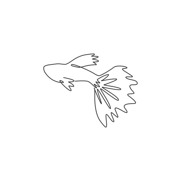 Eine einzige Linienzeichnung von entzückenden Guppy-Fischen für aquatische Logo-Identität. Regenbogenfisch Maskottchen-Konzept für Fischliebhaber Club-Ikone. Moderne kontinuierliche Linienzeichnung Design Grafik Vektor Illustration - Vektor, Bild