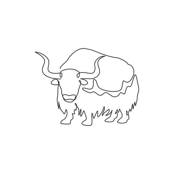 Egy soros rajza gáláns jaknak a cég logójához. Állatállomány ox emlős kabala koncepció nemzeti állatkert ikon. Modern folyamatos vonalrajz design grafikus vektor illusztráció - Vektor, kép