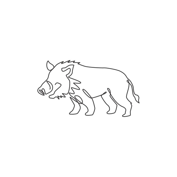 Una línea continua de dibujo de jabalí común salvaje para la identidad del logotipo de la empresa. concepto de mascota de cerdo sabana africana para el icono del parque de safari nacional. Ilustración vectorial de diseño de línea única moderna - Vector, imagen