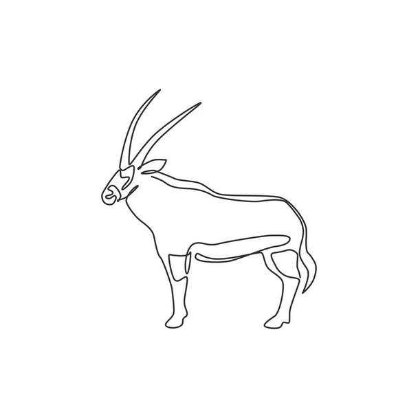 Eine durchgehende Linienzeichnung von dickem Oryx für die Identität des Firmenlogos. Große afrikanische Antilope Säugetier Maskottchen Konzept für Safaripark-Ikone. Moderne einzeilige Zeichnung Design Vektor Illustration - Vektor, Bild